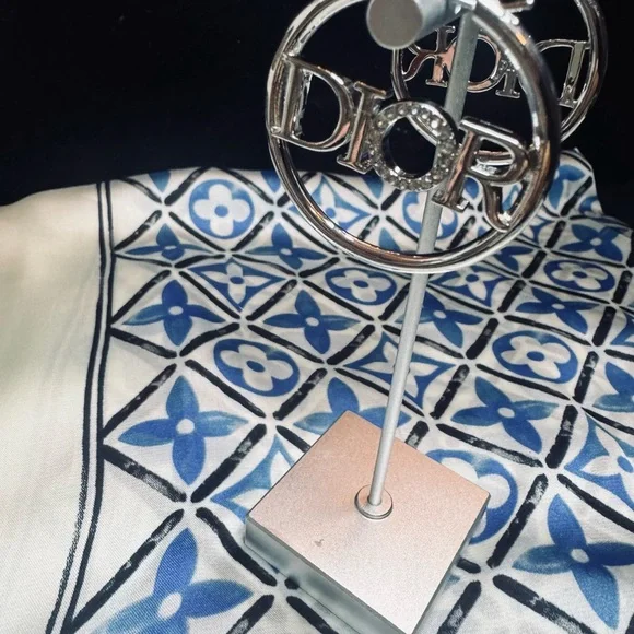 Dior Silver Logo Hoop Earrings with Crystal 'O' - Picture 5 of 6